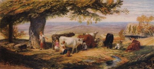 'Milking in the Field', c1847.  Artist: Samuel Palmer.