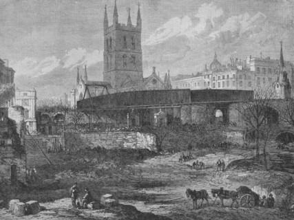 'Part of the Site of St. Thomas's Hospital at Southwark Being Cleared for Railway Purposes', c1862,  Artist: Unknown.