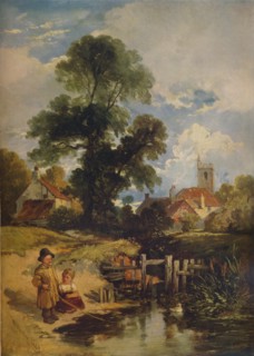 'River Scene with Children (The Young Anglers)', 1843. Artist: William James Muller.