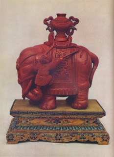 One of a pair of carved red lacquer elephants, Chinese, Qianlong Period, c1765. Artist: Unknown.