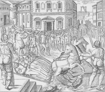 Execution of three Carthusian martyrs, Tyburn, London, 1535 (1904). Artist: Nicolas Beatrizet.