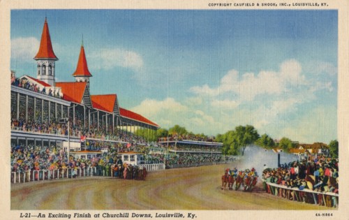 'An Exciting Finish at Churchill Downs, Louisville, Ky', c1940. Artist: Unknown.