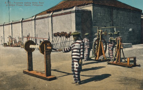 'Prisoners making Hemp Rope at Billbid Prison, Manila, Philippines', c1900. Artist: Unknown.
