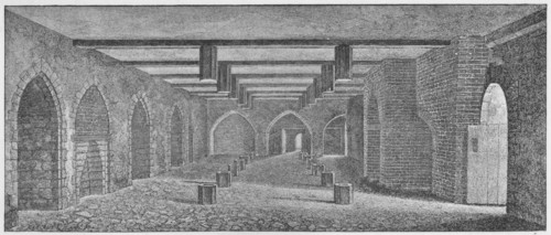 'Interior of the Crypt Called the 'Powder Plot Cellar' beneath the Old Palace of Westminster', c1883 Artist: William Patten.