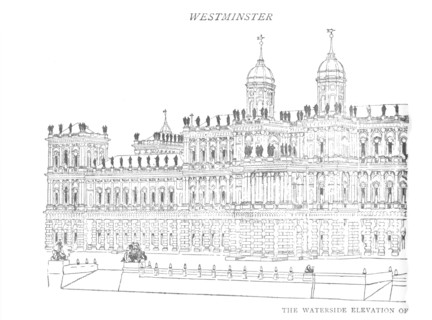 'The Waterside Elevation of Inigo Jones' Proposed Palace', c1897. Artist: William Patten.