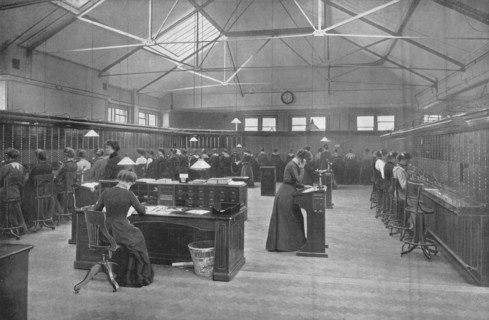 In the Post Office Central Telephone Exchange, City of London, c1903 (1903). Artist: Unknown.