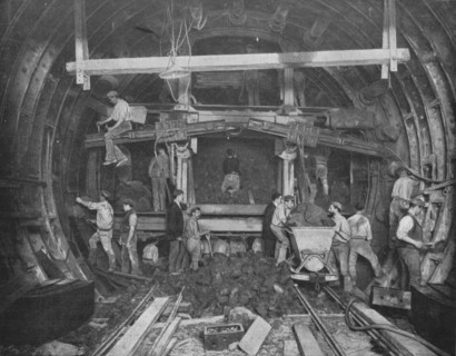 Excavating a tube railway, Great Northern and City Railway, London, c1903 (1903). Artist: Pearson & Son Ltd.