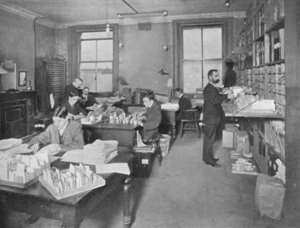 Preparing publications for the press, Patent Office, London, c1903 (1903). Artist: Unknown.