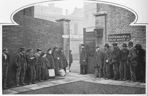 Waiting for admission to St Marylebone Workhouse, Luxborough Street, London, c1901 (1903). Artist: Unknown.