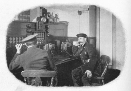 At the telephone, London Fire Brigade, c1900 (1901). Artist: Unknown.
