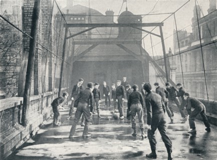 Boys playing football on the roof of St Paul's Cathedral Choir School, London, c1901 (1901). Artist: Unknown.