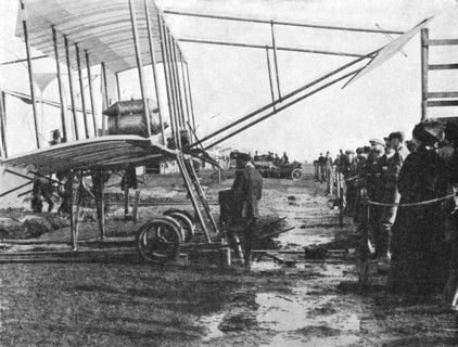 Henri Farman and his 50 hp Gnome biplane, Blackpool Aviation Meeting, Lancashire, 1909 (1933).  Artist: Flight Photo.