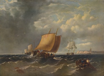 'A Fishing Lugger off the Coast of Kent', c1854, (1938). Artist: Archibald Webb.