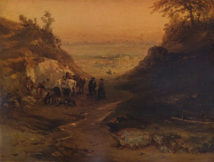 'A Rocky Gorge, with Figures and Horses', 1848, (1938). Artist: Unknown.