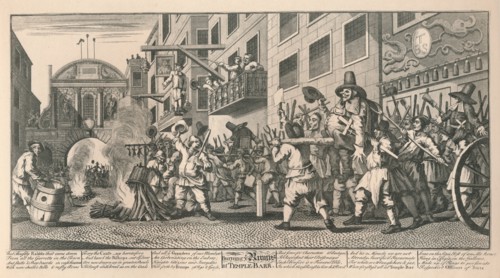 'Burning the Rumps at Temple Bar', London, 1726.  Artist: William Hogarth.
