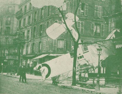 A French aeroplane descends in a Paris street, c1917 (1919). Artist: Unknown.