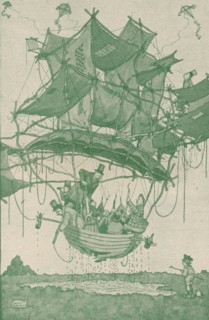 'Quite an early type of waterplane making a trial flight from Hampstead Ponds', c1918 (1919). Artist: W Heath Robinson.