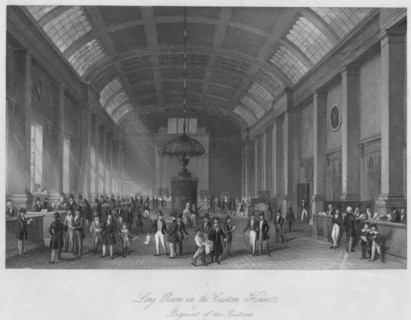'Long Room in the Custom House. Payment of the Customs', c1841. Artist: Henry Melville.