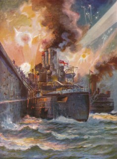 'The Vindictive at Zeebrugge', 1918 (1919). Artist: Charles John De Lacy.