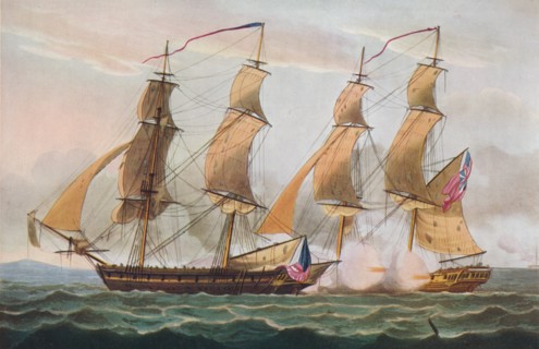 'A Duel Between 'Brigs', c1817. Artist: Thomas Whitcombe.
