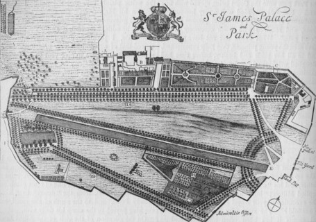 Plan of St James's Palace and Park in the time of Charles II, c1700 (1878). Artist: Unknown.