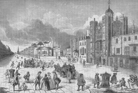 View of St James's Palace, Westminster, London, at the time of Queen Anne, c1710 (1878). Creator: Unknown.