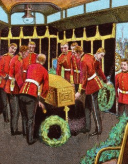 'Queen Victoria's Coffin aboard the Royal Train on its journey to her funeral from Gosport Station', Artist: Unknown.