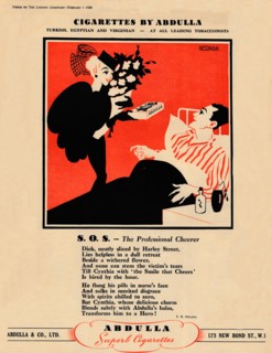 'Cigarettes by Abdulla - S.O.S. - The Professional Cheerer', 1939. Artist: Unknown.
