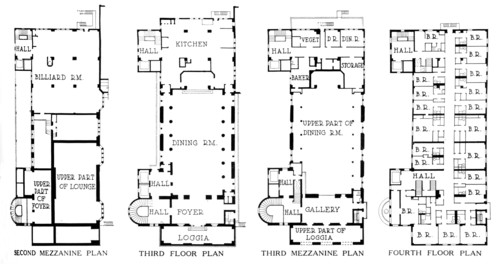 Floor plans, University Club Building, Los Angeles, California, 1923. Artist: Unknown.