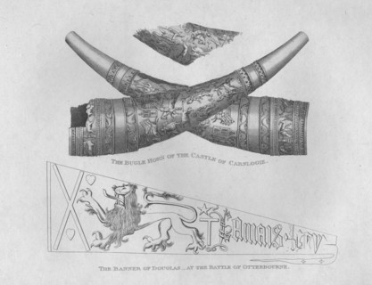 'The Bugle Horn of the Castle of Carslogie' & 'The Banner of Douglas at the Battle of Otterbourne',  Artist: John Greig.