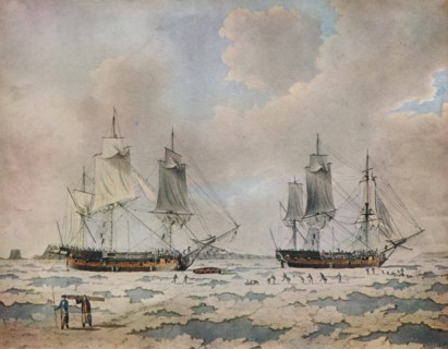 'The ships of Lord Mulgrave's expedition of discovery embedded in ice in the Polar Regions', 1774. Artist: John Cleveley the Younger.