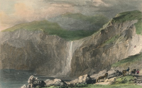 'Waterfall & Stone Quarry, Near Boscastle', 1832. Artist: William Alexander Le Petit.