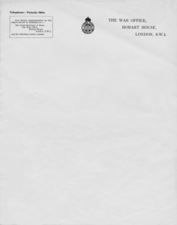 'Letterheaded paper from The War Office, Hobart House, London, S.W.1', 20th century. Artist: Unknown.