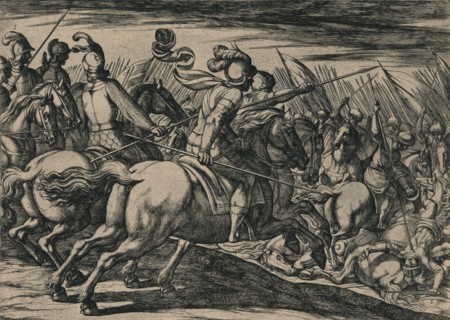 'Los 200 cavalleros compañeros de los siete Infantes, cercados de la muchedumbre de los Moros ...',  Artist: Unknown.