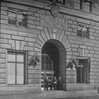 Entrance to the offices of the Brotherhood of Railroad Trainmen, Cleveland, Ohio, 1923.  Artist: Unknown.