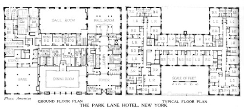 Floor plans, the Park Lane Hotel, New York City, 1924. Artist: Unknown.