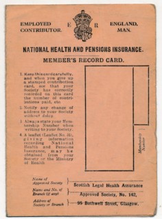'National Health and Pensions Insurance Card: Member's Record Card', c1930s. Artist: Unknown.