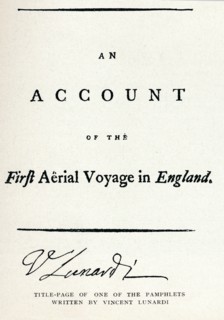 'Title-Page of one of the Pamphlets written by Vincent Lunardi', 1786, (1910). Artist: Vincenzo Lunardi.