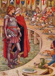 'Sir Galahad is brought to the Court of King Arthur', 1911.  Artist: Walter Crane.