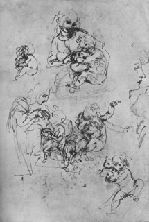 'Two Studies of the Madonna and Child with a Cat and Three Studies of the Child', 1475-1481 (1945). Artist: Leonardo da Vinci.