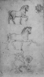 'Two Studies of a Horse and one of a Horse and Rider', c1480 (1945). Artist: Leonardo da Vinci.