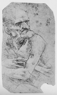 'Half-Length Caricature of an Old Man with a Prominent Chin', c1480 (1945). Artist: Leonardo da Vinci.