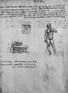 'Two Studies of a Nude Figure and the View and Plan of a Building', c1480 (1945). Artist: Leonardo da Vinci.
