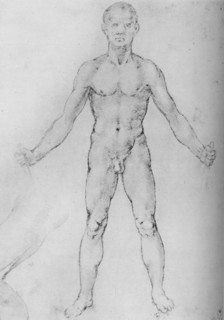 'Nude Man With Arms Stretched Out, Seen from the Front', c1480 (1945). Artist: Leonardo da Vinci.