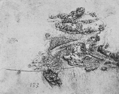 'Bird's-Eye View of a River with a Rope Ferry', c1480 (1945). Artist: Leonardo da Vinci.
