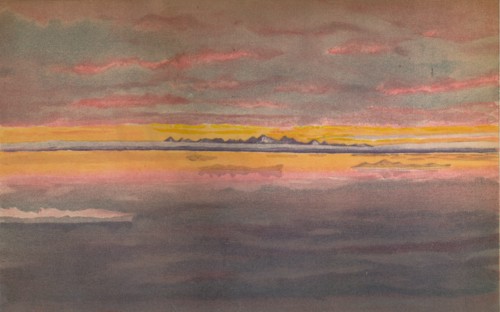 'Sunset off the North Coast of Asia, North of the Mouth of the Chatanga, 1893, (1897). Artist: Fridtjof Nansen.