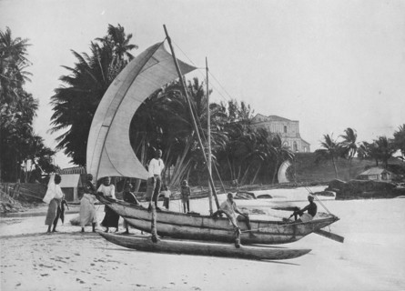 'Outrigger Fishing Canoe at Mount Lavinia Sea Shore', c1890, (1910). Artist: Alfred William Amandus Plate.