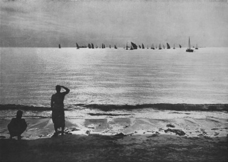 'Pearling Fleet Coming Back to Anchorage at Sunset', c1890, (1910). Artist: Alfred William Amandus Plate.