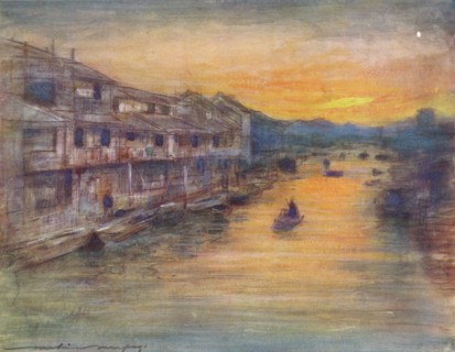 'On the Great Canal, Osaka', c1887, (1901). Artist: Mortimer L Menpes.
