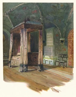 'Bedroom of Czar Alexis Michaelovitch, in the Kremlin, Moscow', c1900, (1905). Artist: Georges Kossiakoff.